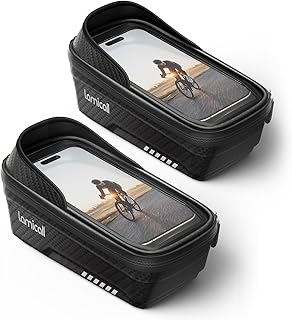 Lamicall 2 Pack Bike Frame Bag Waterproof - [1s Release] [2 in 1] Bike Phone Bag, Bike Phone Holder Mount, Bicycle Top Tube Bag, Cycling Pouch with Rain Cover, Bike Accessories for Phones Under 7" product image