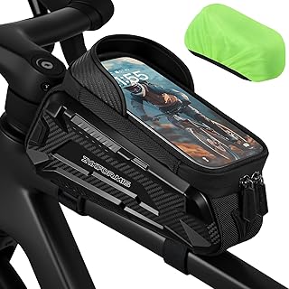 Bike Bag, Bike Accessories with Sun-Visor, Waterproof Bike Phone Holder with TPU Sensitive Touch Screen, Bicycle Top Tube Front Frame Bag Handlebar Bag with Rain Cover product image
