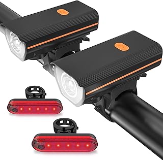 Rechargeable Bike Lights, Ultra Bright Bike Lights for Night Riding, Road Mountain Bike Accessories for Kids Adults - Headlight with Tail Light product image