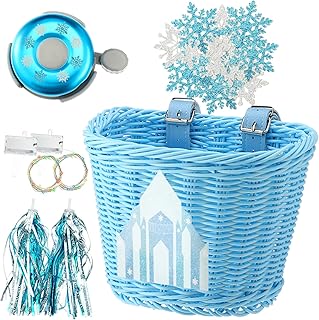 Timtin 27 Pcs Snowflakes Kids Bike Accessories for Girls Princess Style Blue Bike Basket Bell Bicycle Handlebar Streamers Tassel Birthday Gift for Kids Girls Daughter product image