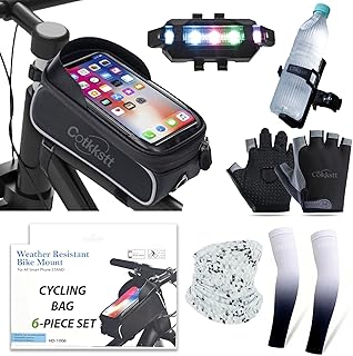 6Pcs Bike Accessories Set for Men Women - Cycling Bag, Water Bottle Holder Cage, Gloves & Waterproof Tail Light - Universal Mountain Road Bicycle Outdoor Safety Riding Gear Kit product image