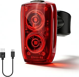 Bike Tail Light with Dual Light Heads, USB Rechargeable Bicycle Rear Light for Night Riding with 5 Modes Ultra Bright Safety Taillight for Road Mountain Commuter Cycling Accessories product image