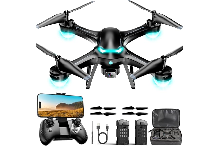Drone with 1080P Camera for Beginners, Remote Control Quadcopter with Gestures Selfie, Altitude Hold, One Key Start, 3D Flips, 2 Batteries, Toy for Beginners, Black product image