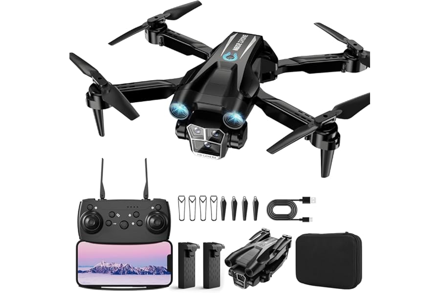 Drone with Camera 1080P HD, Mini Drone for Beginners Kids Adults, RC Quadcopter with 2 Batteries, Carrying Case, Stable Hover, Trajectory Flight, Gravity Control, One Key Take Off/Land, Black product image