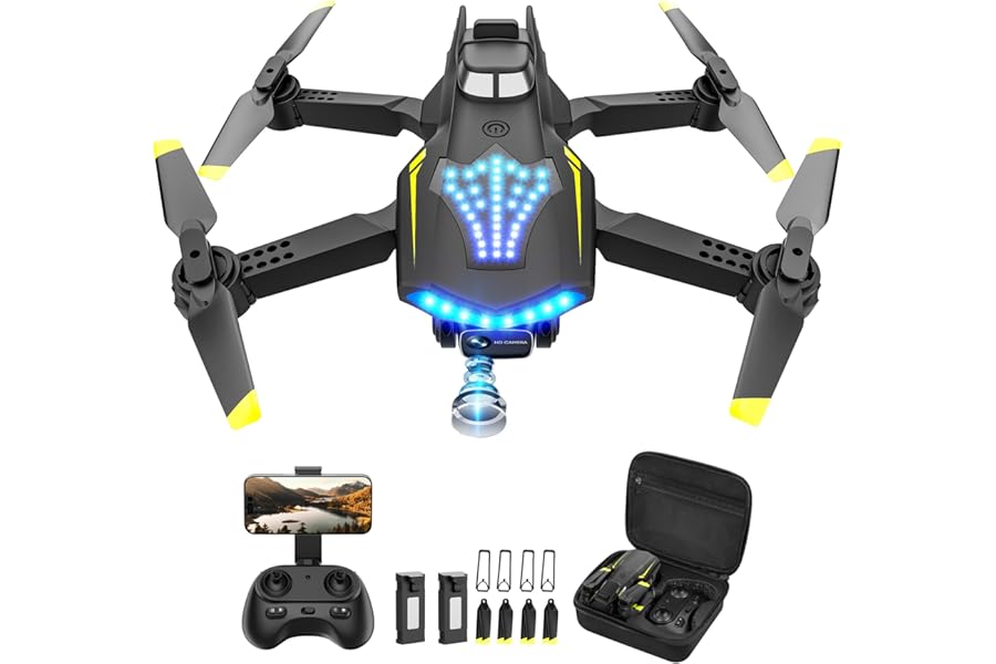 Flymevac Drone with Camera, Dual 720HD, Drone for Kids with Cool Lights, Gestures Control, Vertical Shooting, Waypoint Flight, Gravity Control, 3D Flip, 3-Speeds, Drones for Adults, Beginners, Kids product image