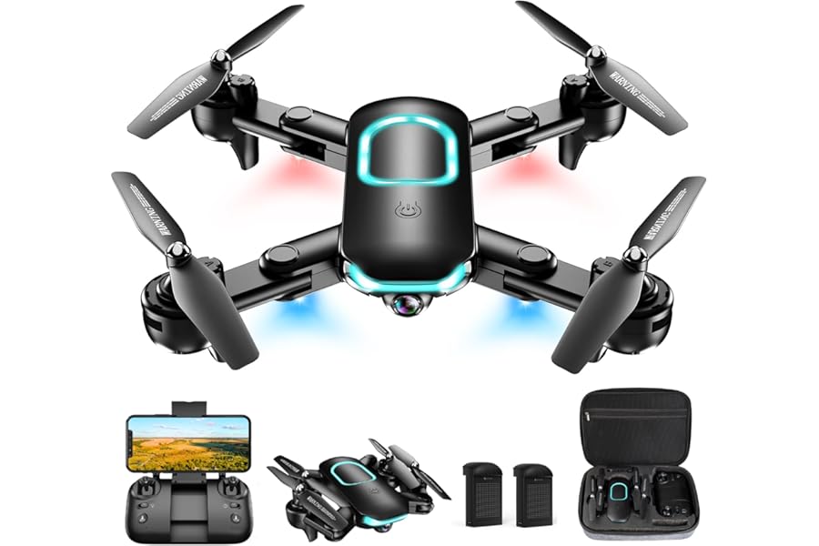 Drone with 1080P Camera, Foldable Drone for Beginners with Light, Upgrade Altitude Hold, Gesture Selfie, Waypoint Fly, 3D Flip, 3 Speed Mode, Circle Fly, One Key Start product image