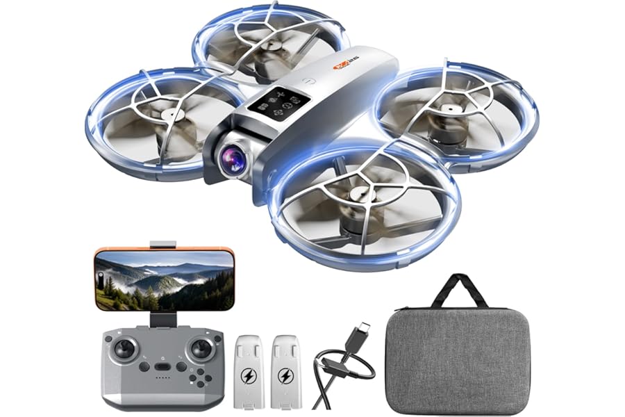 Drone with Camera - RC Quadcopter for Kids & Adults Beginners, with One Key Takeoff/Landing, Altitude Hold, Headless Mode, 3D Flip & Trajectory Flight, 3-Speed Mode, 2 Rechargeable Batteries & Carrying Case, Gray product image