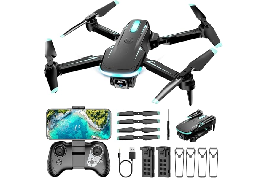 Drone with Camera 1080P HD, FPV Foldable Mini Drone for Beginners Kids Boys Girls, with 2 recharging Batteries, Carrying Case, One Key Start, Stable Hover, Trajectory Flight, Toys Gifts (Black) product image