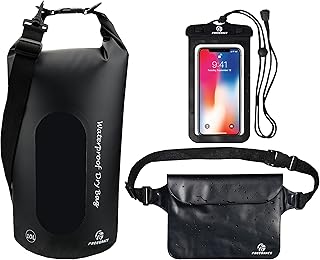 Freegrace Waterproof Dry Bag Set of 3 - Submersible Dry Sack with Double Zip Lock Seals - Includes Waist Pouch & Phone Case - Perfect for Kayaking, Swimming, Boating & Rafting (Black(Window), 5L) product image