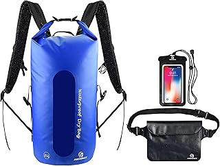 Freegrace Waterproof Dry Bags Set Of 3 - Dry Bag With 2 Zip Lock Seals, Waist Pouch & Phone Case - Can Be Submerged Into Water For Swimming, Kayak, Rafting & Boating (Window, Navy Blue, 35L) product image