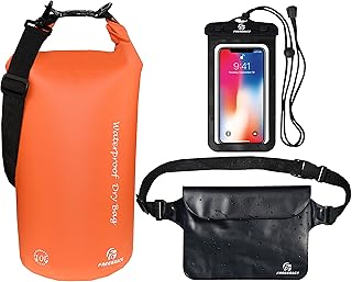 Freegrace Waterproof Dry Bags Set Of 3 Dry Bag With 2 Zip Lock Seals & Detachable Shoulder Strap, Waist Pouch & Phone Case - Can Be Submerged Into Water - For Swimming (Orange, 5L) product image