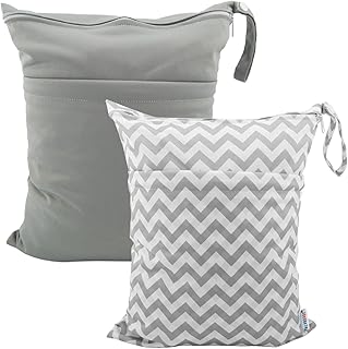 ALVABABY 2pcs Cloth Diaper Wet Dry Bags Waterproof Reusable with Two Zippered Pockets Travel Beach Pool Daycare Soiled Baby Items Yoga Gym Bag for Swimsuits or Wet Clothes L2933 product image