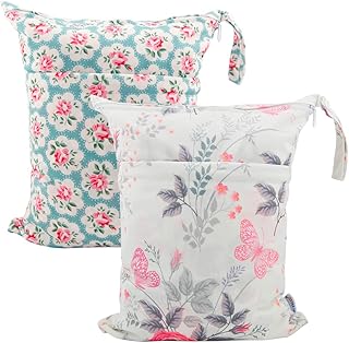 ALVA ALVABABY 2pcs Cloth Diaper Wet Dry Bags Waterproof Reusable with Two Zippered Pockets Travel Beach Pool Daycare Soiled Baby Items Yoga Gym Bag for Swimsuits or Wet Clothes L5166 product image
