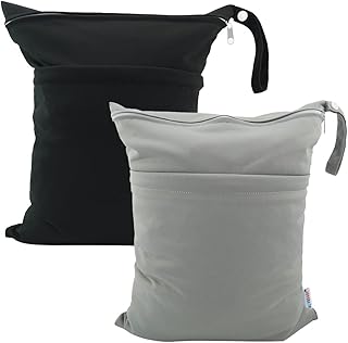 ALVABABY 2pcs Cloth Diaper Wet Dry Bags Waterproof Reusable with Two Zippered Pockets Travel Beach Pool Daycare Soiled Baby Items Yoga Gym Bag for Swimsuits or Wet Clothes L2629 product image