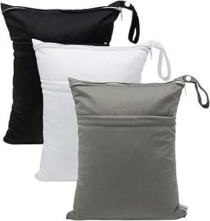 babygoal Wet Dry Bags 3 Pack, Waterproof Reusable Travel Bags for Swimsuits, Baby Cloth Diapers, Beach, Pool, Gym Bag & Wet Clothes with 2 Pockets L-BWG product image