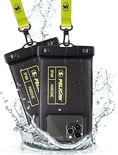 Pelican 2 Pack Marine - IP68 Waterproof Phone Pouch (Regular Size) Floating Waterproof Phone Case - Beach Cruise Ship Travel Essentials - Works w/All Phones - Detachable Lanyard - Black/Hi-Vis Yellow product image
