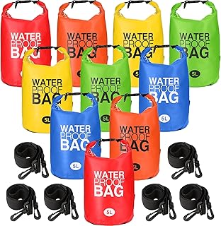 Jexine 10 Pack Dry Bag Waterproof, 5L Ultralight Dry Sacks Roll Top Storage Bag Backpack Camping Portable Outdoor Bags Keep Gear for Backpacking Kayaking Hiking Swimming Fishing Boating (Multicolor) product image
