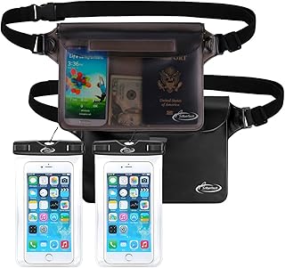 AiRunTech Waterproof Fanny Pack,Waterproof Phone Pouch for iPhone 16 15 14 13 12 11 Pro Max,IPX8 Dry Bag for Snorkeling Beach Cruise Kayaking Pool Swimming(Two Phone Cases+Two Waist Bags Set) product image