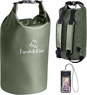 Premium Waterproof Dry Bag Backpack, Extra Thick, Protection for All Water Activities & Camping, Floating Lightweight Dry Bag & IPX8 Waterproof Phone Case (Army Green, 10L) product image