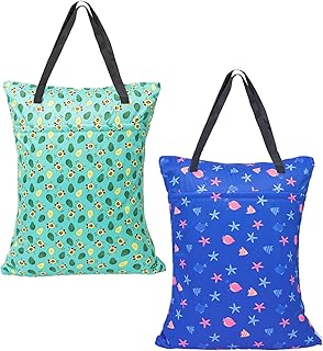 ALVABABY 2 Pack Large Wet Dry Bag Waterproof Hanging Cloth Diaper with Double Zippered Pockets 25x18 inches (Avocados and starfish) product image