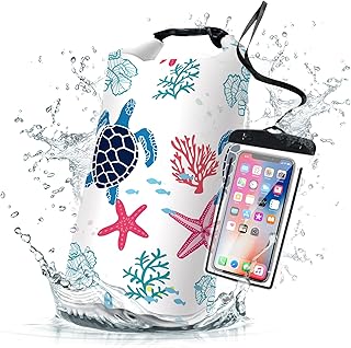 Waterproof Dry Bag,Roll Top Sea Turtle Coral Starfish Small Waterproof Backpack 5L/10L/20L Floating Lightweight Bags for Kayaking, Boating, Fishing, Swimming Camping with Waterproof Phone Case product image