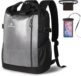 Dry Bag Backpack,25L Dry bags waterproof Kayaking, Waterproof bag with Waist Pouch and Phone Case,Waterproof Backpack Marine dry bag for Kayaking, Beach, Rafting, Boating (Black) product image