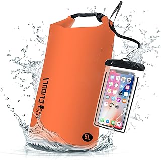 Waterproof Dry Bag,Roll Top Orange Small Waterproof Backpack 2L/5L/10L/20L/30L/40L Floating Lightweight Bags for Kayaking, Boating, Fishing, Swimming Camping with Waterproof Phone Case product image