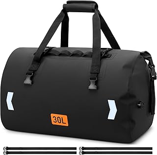 Waterproof Dry Bag, 30L Roll-top Motorcycle Tail Bag with Air Valve & Quick-fixed Straps, Travel Duffle Bags for Kayaking Paddle Boarding Rafting Boating Camping Riding Fishing - Black product image