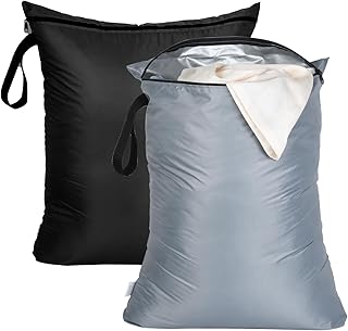 OTraki 2PCS Large Wet Bag 20x24 inch Waterproof Bag for Swimsuit Reusable Wet Dry Bag With Portable Handle Wet Clothes Storage Gym Bag for Beach Pool Drying do not exceed 176℉ Black & Grey product image