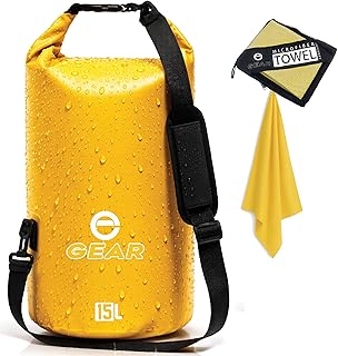 Enthusiast Gear Dry Bag 15L – Waterproof Floating Roll Top Dry Sack for Kayaking, Boating, Camping & Beach – Includes Quick Dry Microfiber Towel (Yellow) product image