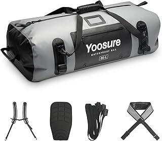 80L Waterproof Duffel Bag Motorcycle Dry Bag Backpack, Waterproof Zippered Bags with Backpack Spacer Pad for Kayaking Rafting Boating Canoeing Camping Paddle Beach (Grey) product image