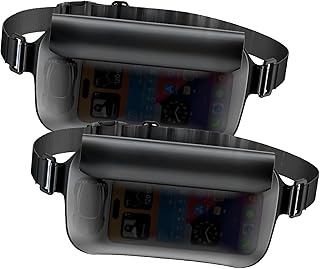 Waterproof Waist Bag, Passport Wallet Tote, IPX8 Waterproof Rating, Underwater-Use Phone Pouch, TUP Dry Bag, Ideal for Diving, Swimming, Kayaking (2-Pack Set in Black) product image