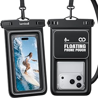 Lamicall IP68 Floating Waterproof Phone Pouch - [2 Pack][Anti-Pop Lock] Dustproof Cell Phone Dry Bag Case with Lanyard, Beach & Cruise Essentials Gifts for iPhone 17 16 15 Pro Max, Galaxy S25, 4-8.5" product image