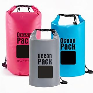 Waterproof Dry Bag Set of 3 (15L 20L 30L) - PVC Roll Top Dry Bags Waterproof - Backpack for Kayaking, Camping, Beach & Travel (Pink, light blue, gray) product image