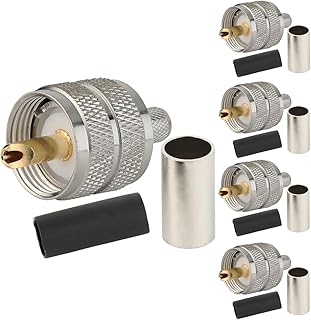 Pack of 5 UHF PL-259 PL259 Male-Plug Crimp Connector Adapter Connector for RG58/U LMR195 (UHF Male Crimp RG58) product image