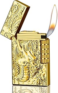 Dragon Butane Lighter, Refillable Lighter Soft Flame, Flip-Top Metal Gold Side Wheel Frosted Pocket Lighter for Everyday Use, Camping, Gifts for Men, Father, Husband (No Fuel) product image