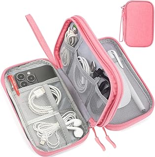 Travel Electronics Organizer, Waterproof Cable Organizer Bag, Accessories Storage Case Pouch for Cable, Cord, Charger, Phone, Power Bank, Earphone (Dark Pink, Medium) product image
