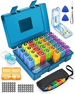 Monthly Pill Organizer 2 Times a Day, FRIWOLE Medicine Box with Portable Weekly Pill Bag, Pill Taker Remover, Pill Cutter and 2 Sticker(Blue, 2 Times a Day) product image