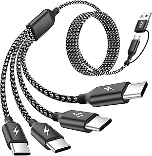 USB C Splitter Multi Charging Cable 1 Pack,USB A/C to USB C Charging Cord,Dual Type C Charger Cord,4 in 2 Multi Charger Cord with 4 Type-C Connectors Compatible with iPhone16/15/Cell Phones Tablets. product image