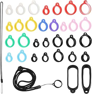 34Pcs Anti-Lost Lanyard Set Include 9 Style Black Silicone Rubber Rings-3Pcs Adjustable Lanyards,4 Style Colorful Rubber Rings,Soft Pen Protective Holder for Keychain Necklace Pen product image