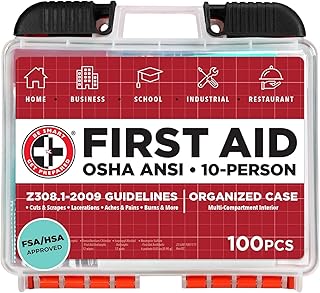 Be Smart Get Prepared OSHA/ANSI First Aid Kit - 10 Person, 100 Pieces - Designed for Home, Business, School, Industrial, and Restaurants - Compact & Portable product image
