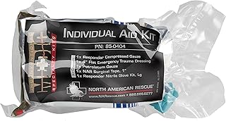 North American Rescue Individual Aid Kit NAR Compact First Aid with Compressed Gauze, Petrolatum Gauze, ETD, Gloves, Surgical Tape (85-0404) product image