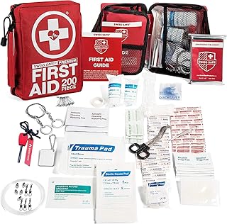Swiss Safe 2-in-1 First Aid Kit for Car, Travel & Home, Businesses - Bonus Mini Kit for Medical Emergency Aid, Survival, Camping - 200 Pcs, Medium FAK product image