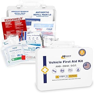 MFASCO Vehicle First Aid Kit - DOT/ANSI/OSHA Compliant - Metal - Portable & Mountable - Waterproof - First Aid Kits for Businesses, Construction, Commercial Vehicles, Workplaces - 115 Pcs product image