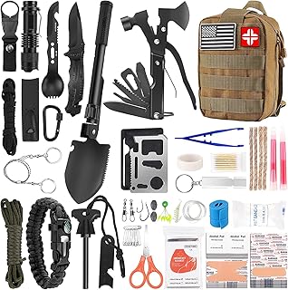 Emergency Survival Kit and First Aid Kit, 142Pcs Professional Survival Gear and Supplies Equipment with Molle Pouch, Gift for Christmas Men Dad Husband Camping Hiking Hunting Outdoor Adventure product image