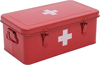 First Aid Medicine Box, First Aid Kit Supplies Bin, Metal Medicine Storage Tin, First Aid Empty Box with Safety Lock for Home Emergency Tool Set-Red product image