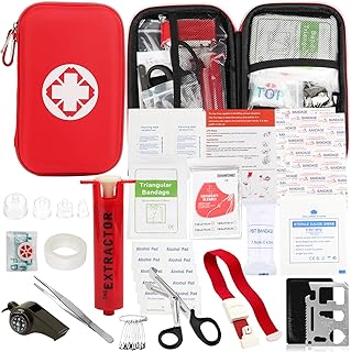 Snake Bite Kit, Bee Sting Kit, Emergency First Aid Supplies, Venom Extractor Suction Pump, Bite and Sting First Aid for Hiking, Backpacking and Camping. Includes Bonus CPR face Shield (Red) product image