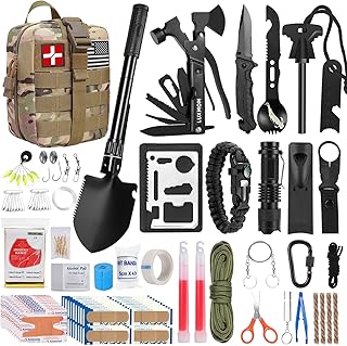 Gifts for Men Dad Christmas LUXMOM Survival Kit and First Aid Kit, 142Pcs Professional Survival Gear and Equipment with Molle Pouch, for Men Camping Outdoor Adventure product image