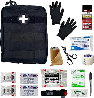 IFAK (Individual First Aid Kit) Trauma Kit with CAT Tourniquet — Medical Pouch for Tactical, Outdoor, Hiking, Military — Backpacking Emergency Medical Kit for Bleeding Control (Black) product image