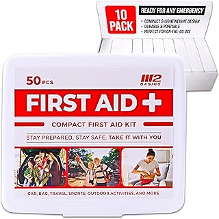 M2 BASICS Mini First Aid Kit Bulk Multi Pack, 10 Pack, 50 per Kit, 500 Total Pieces for Car, Travel, Home & Donations product image